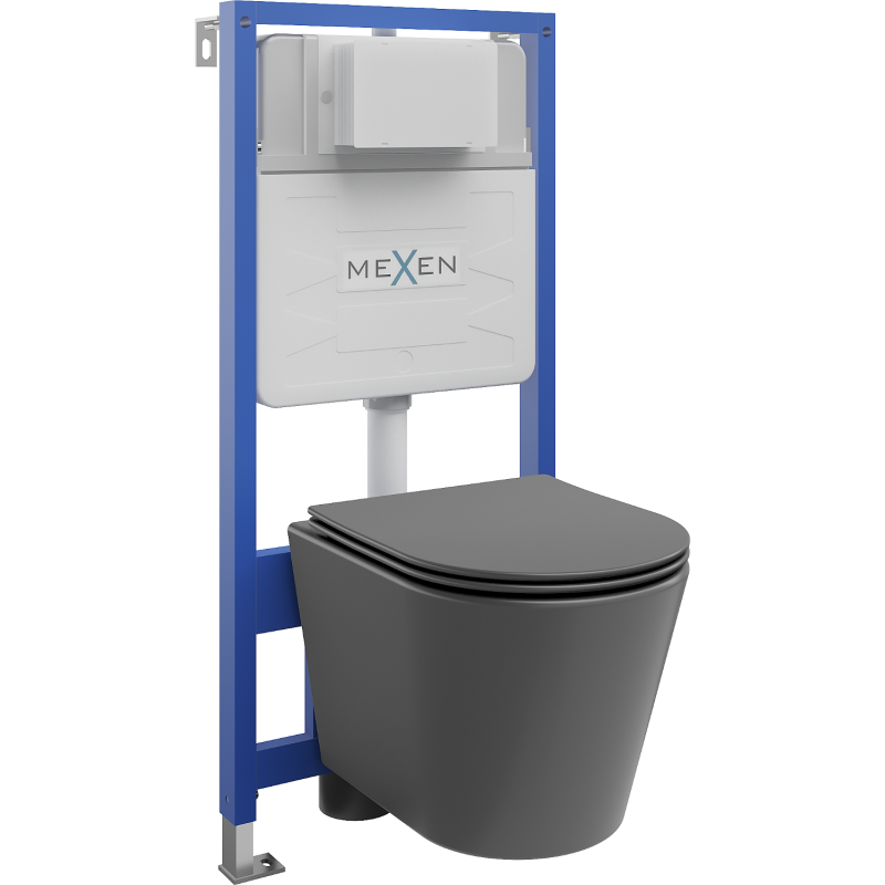 Mexen комплект за вграждане WC конструкция Fenix Slim с тоалетка Rico и капак с бавно падане, тъмен сив мат - 61030724071