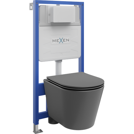 Mexen комплект за вграждане WC конструкция Fenix Slim с тоалетка Rico и капак с бавно падане, тъмен сив мат - 61030724071