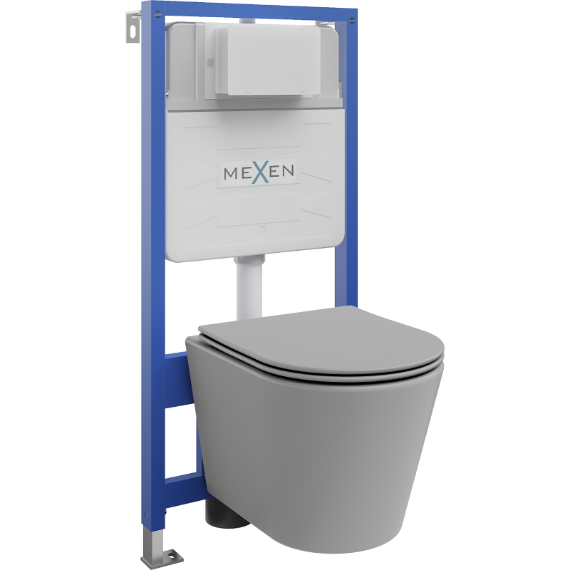 Комплект Meхen вграден WC стелаж Fenix Slim с WC чиния Rico и седалка със забавено падане, светло сив мат - 61030724061