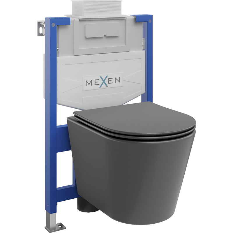 Комплект за вграждане Mexen WC стелаж Fenix XS-U с тоалетна чиния Rico и седалка с бавно падане, тъмносив мат - 68530724071