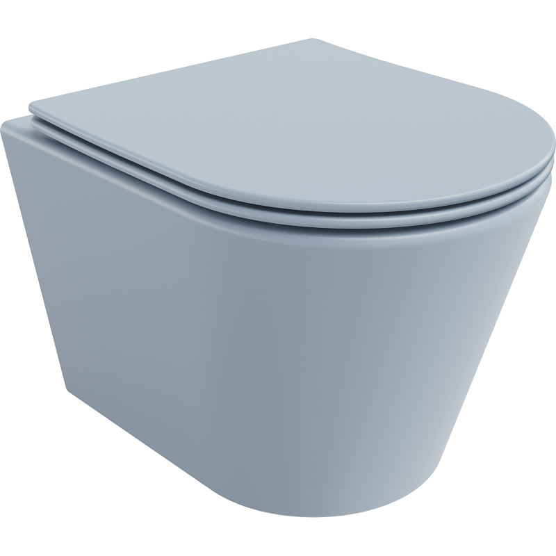 Mexen Rico Rimless WC с тоалетна чиния и плъзгаща се седалка slim, дуропласт, сиво-син мат - 30724069