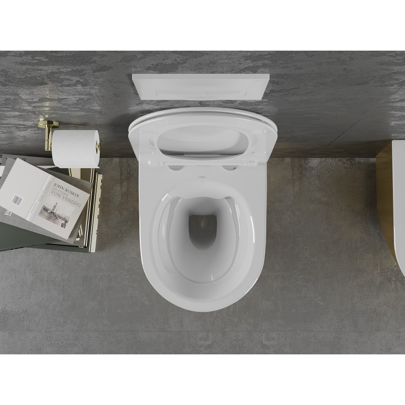 Mexen Lena WC чиния Rimless със забавено падане, тънка, дуропласт, бяла/златна