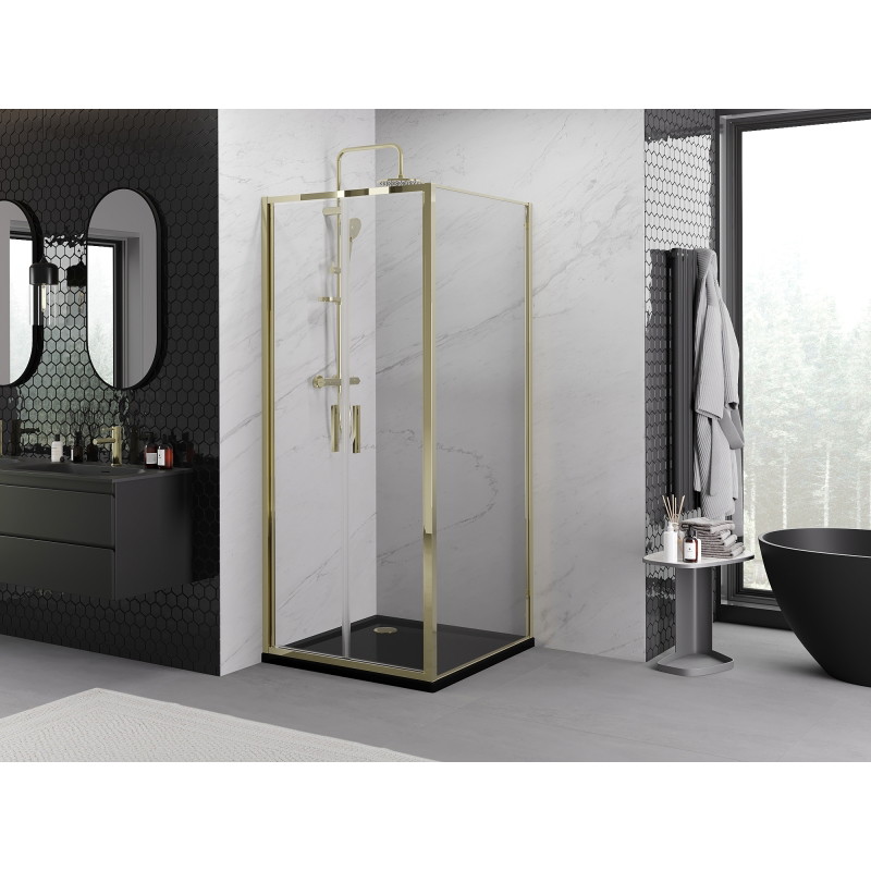 Mexen Exo-B Duo отваряща се душ кабина 110 x 110 см, прозрачна, златна - 814-110-110-50-00
