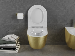 Mexen Лена мивка wc Rimless с капак самозатворен, дюропласт, бяла/златна линия - 30224007