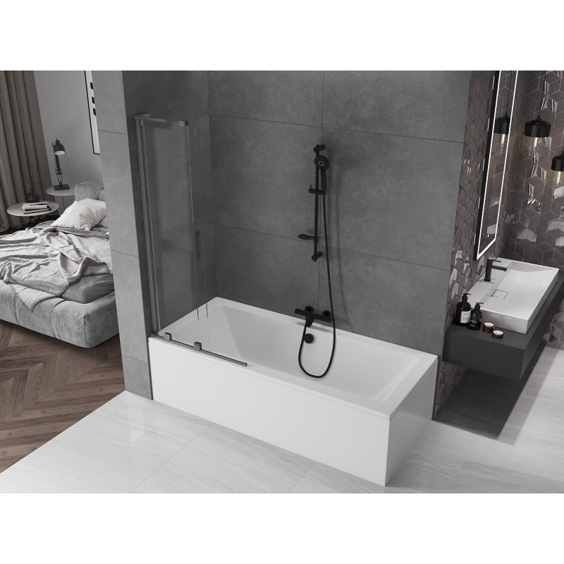 Mexen Velar L 2-крилен разтегателен параван за вана 80 x 150 см, прозрачен, четка