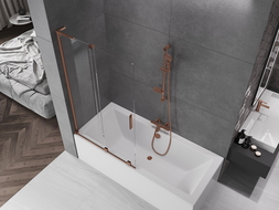 Mexen Velar L параван за вана, двукрилен плъзгащ се 100 x 150 см, прозрачен, четкана мед - 896-100-003-01-65