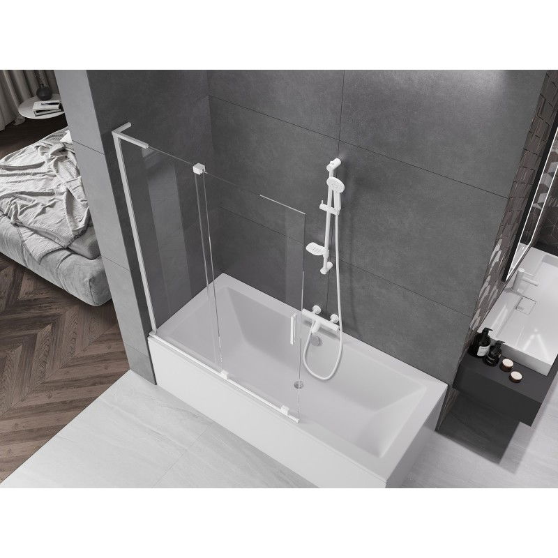 Mexen Velar L параван за вана, плъзгащ се на 2 крила, 120 x 150 см, прозрачен, бял - 896-120-003-01-20