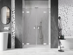 Mexen Lunar Дует врати за душ кабина, отварящи се, 140 см, прозрачни, бели - 834D-140-000-20-00