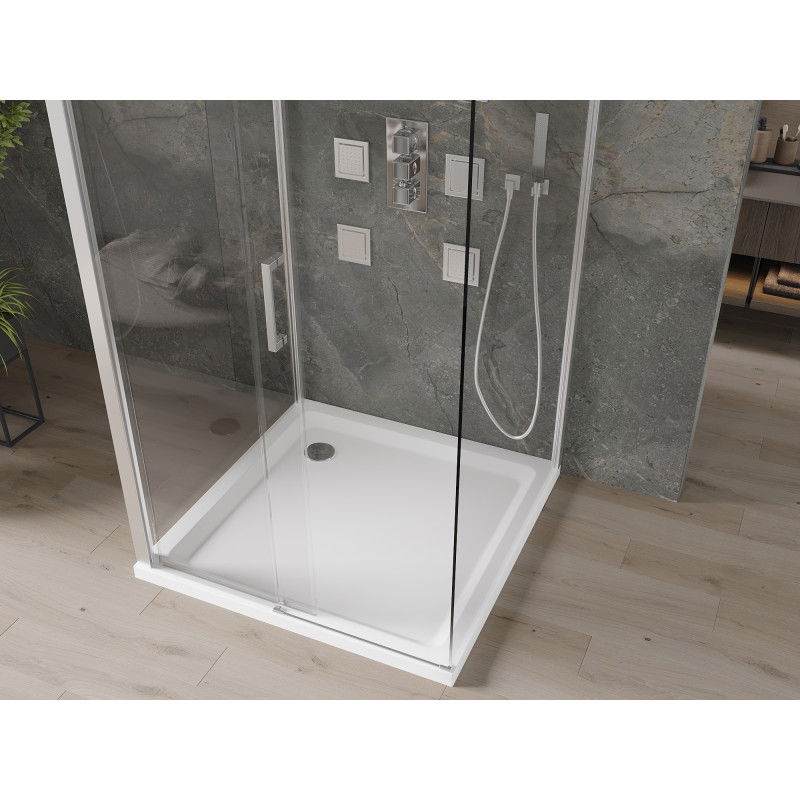 Mexen Omega-3S душ кабина 3-стенна, плъзгаща 100x100 cm, прозрачна, хром + плитък поддушов корит - 825-100-100-01-00-3s-4010
