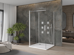 Mexen Omega-3S душ кабина 3-стенна, плъзгаща 100x100 cm, прозрачна, хром + плитък поддушов корит - 825-100-100-01-00-3s-4010