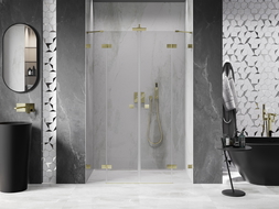 Mexen Lunar Двукрилни душ врати 150 см, прозрачни, златисто матови - 834D-150-000-55-00