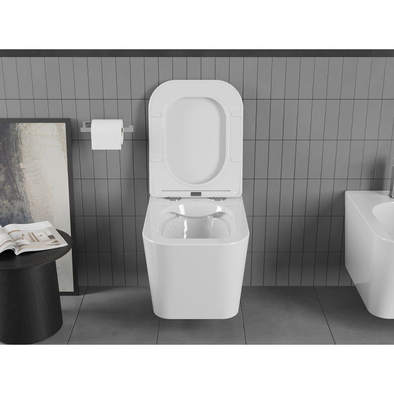 Mexen Teo Rimless WC чиния с падаща тънка седалка, дуропласт, бял гланц - 30850600