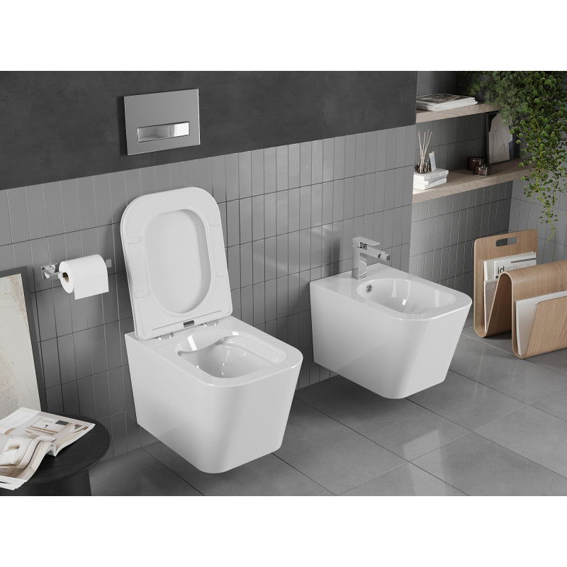 Mexen Teo Rimless WC чиния с падаща тънка седалка, дуропласт, бял гланц - 30850600
