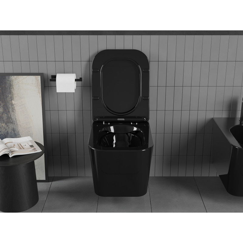 Mexen Teo тоалетна чиния Rimless с тънка бавно затваряща се седалка, дуропласт, черен гланц - 30854070
