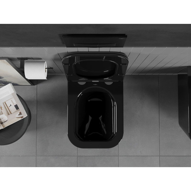 Mexen Teo тоалетна чиния Rimless с тънка бавно затваряща се седалка, дуропласт, черен гланц - 30854070