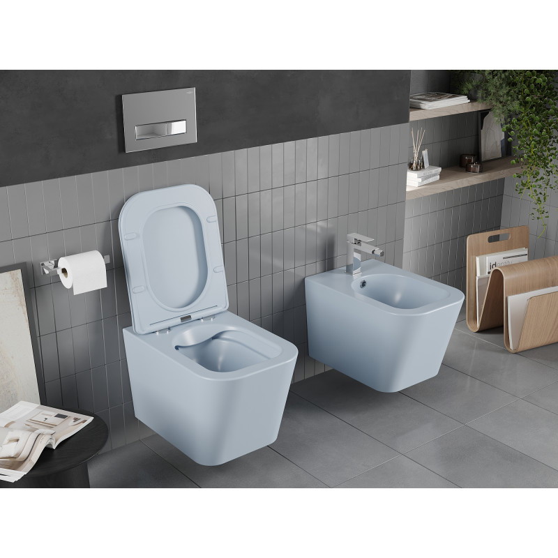 Mexen Teo wc чиния Rimless с бавно падаща тънка седалка, дуропласт, сив-син мат
