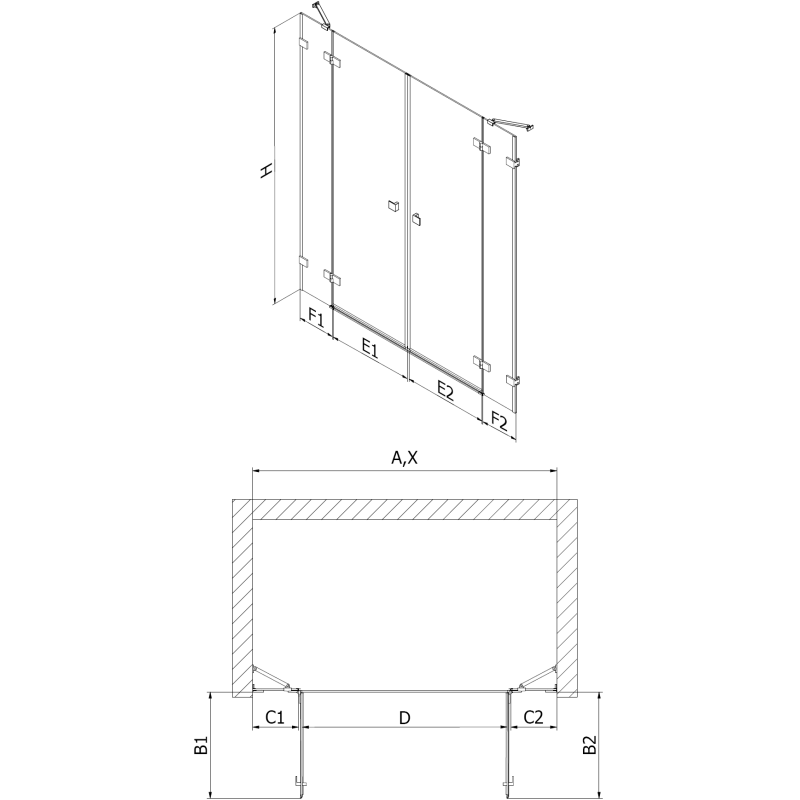 Mexen Lunar Двойка душ врати, отварящи се 140 см, прозрачни, gun metal - 834D-140-000-95-00