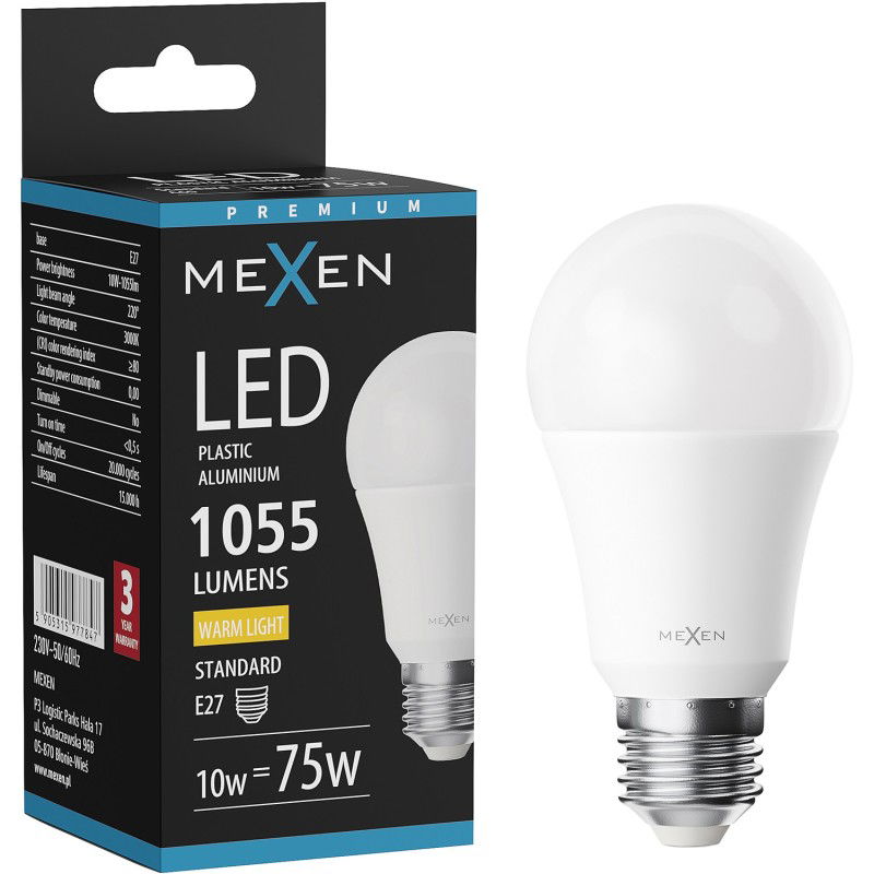 Mexen Nova LED крушка E27, A60, 10W, Топла - 3000K, 1055 lm - L100-E27-1030-01