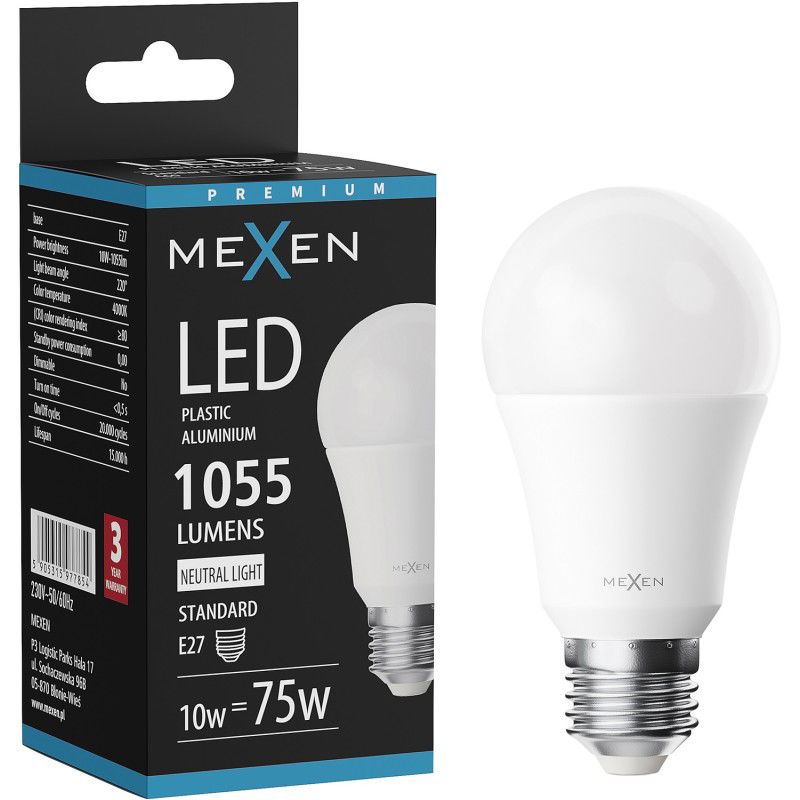 Mexen Nova LED крушка E27, A60, 10W, Неутрална - 4000K, 1055 lm - L100-E27-1040-01