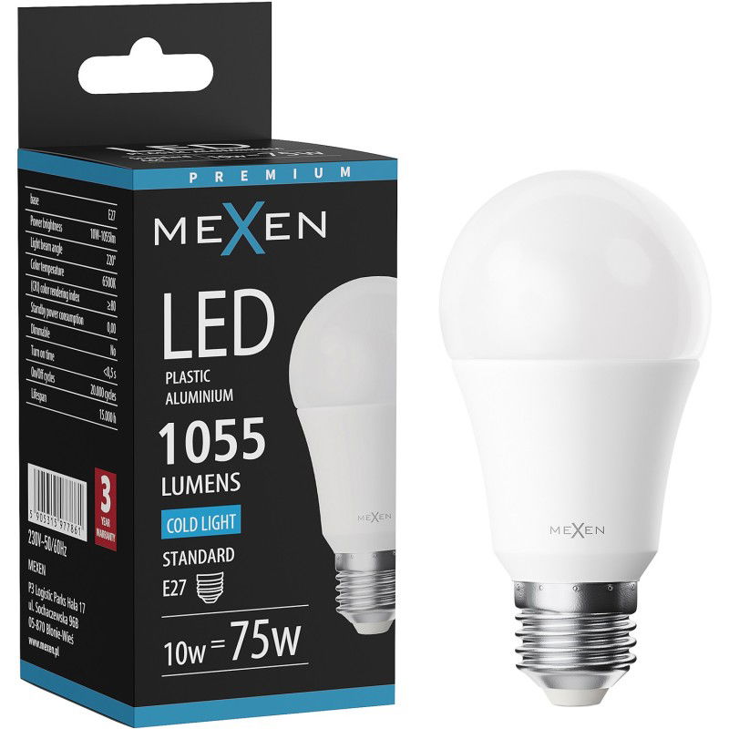 Mexen Nova LED крушка E27, A60, 10W, Студена - 6500K, 1055 lm - L100-E27-1065-01