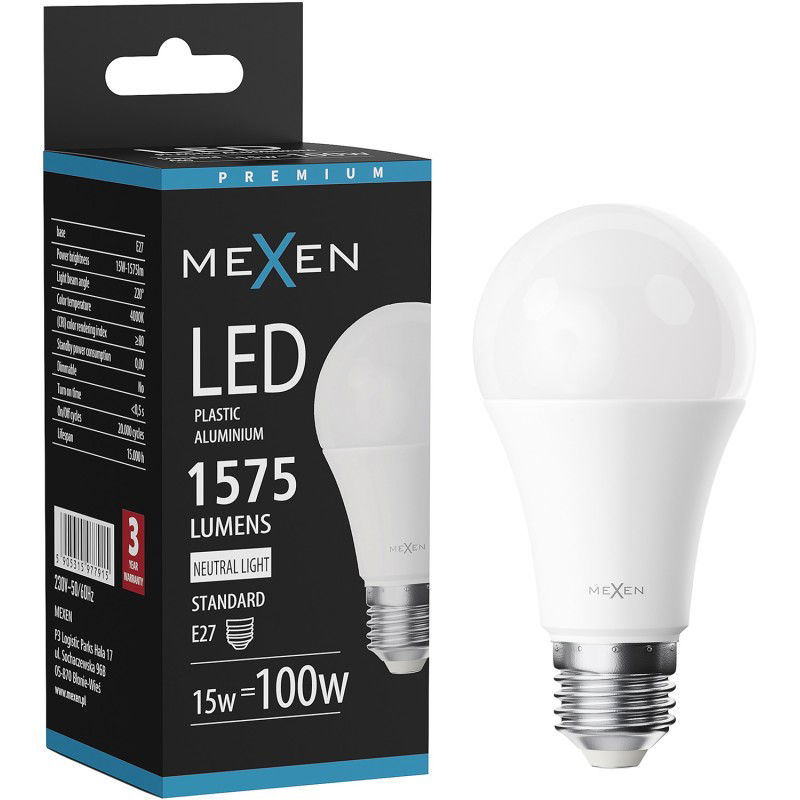 Mexen Nova LED крушка E27, A60, 15W, Неутрална - 4000K, 1575 lm - L100-E27-1540-01