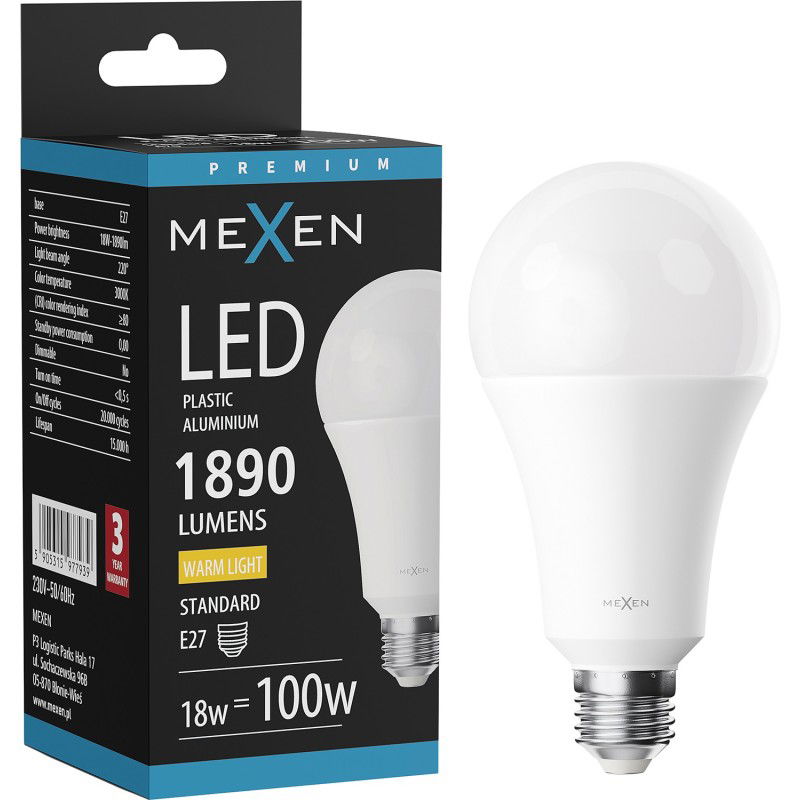 Mexen Nova LED крушка E27, A70, 18W, Топла светлина - 3000K, 1890 lm - L100-E27-1830-01
