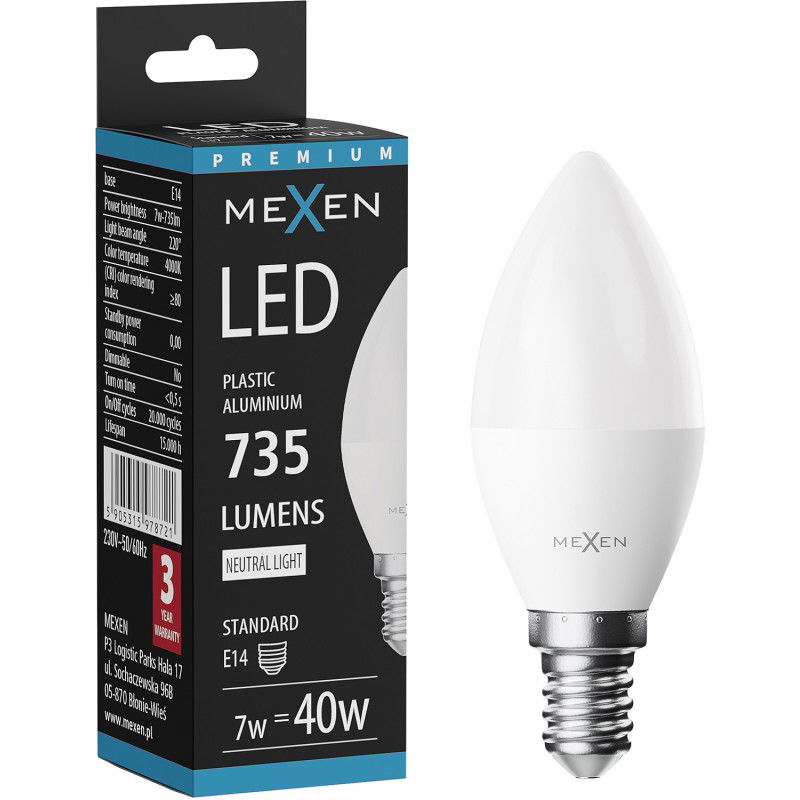 Mexen Nova LED крушка E14, C37, 7W, Неутрална - 4000K, 735 lm - L102-E14-0740-01