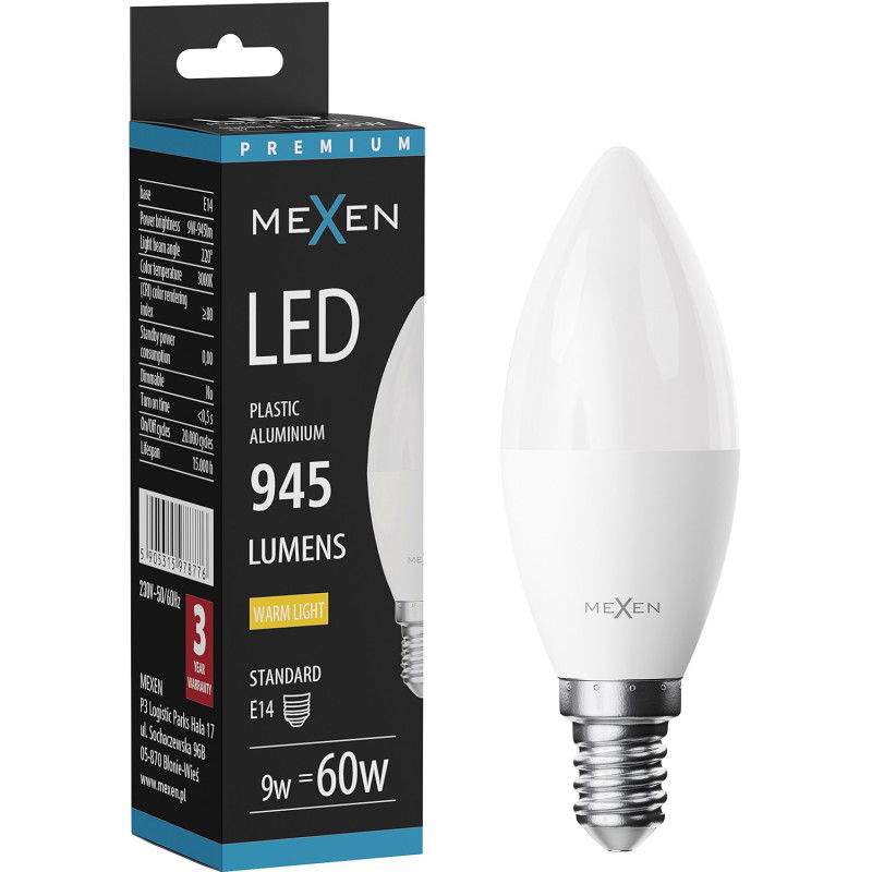 Mexen Nova LED крушка E14, C37, 9W, Топла - 3000K, 945 lm - L102-E14-0930-01