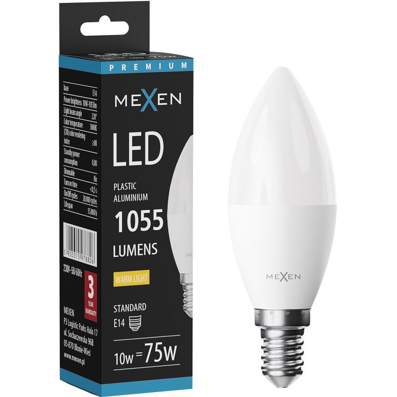 Mexen Nova LED крушка E14, C37, 10W, Топла - 3000K, 1055 lm - L102-E14-1030-01