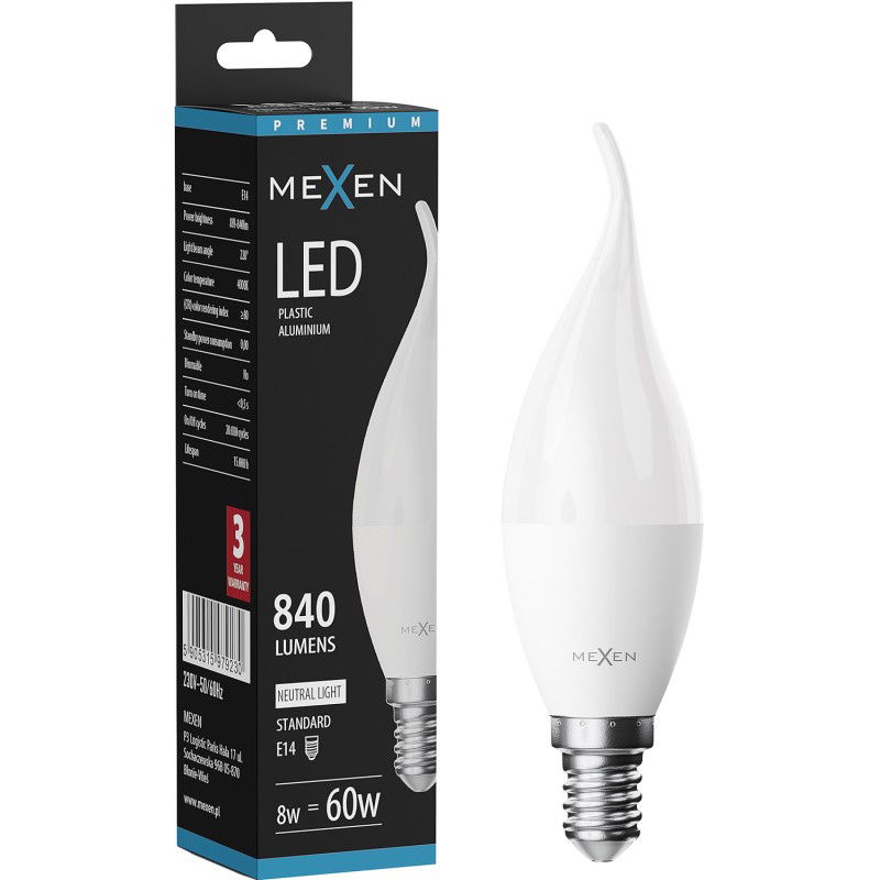 Mexen Nova LED крушка свещ E14, C37, 8W, Неутрална - 4000K, 840 lm - L106-E14-0840-01