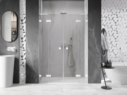 Mexen Lunar L Двойни душ врати, отварящи се 140 см, прозрачни, бели - 834DL-140-000-20-00