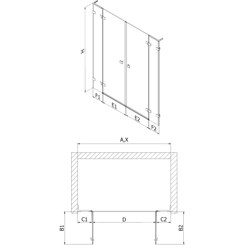 Mexen Lunar L Двойка врати за душ, отварящи се, 180 см, прозрачни, четка сив металик - 834DL-180-000-66-00