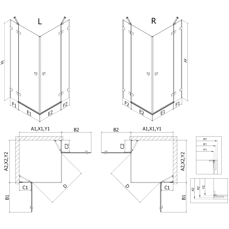 Mexen Lunar Двойна душ кабина с отваряща се врата дясна 115 x 110 см, прозрачна, хром - 834-115P-110L-01-00