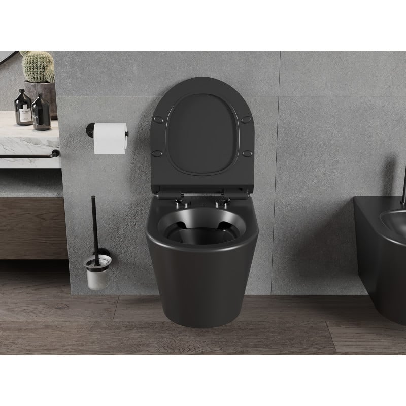 Mexen Rico римлес тоалетна чиния с тънка, бавно падаща седалка, дуропласт, черен мат - 30720185