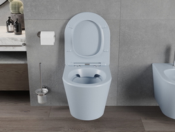 Mexen Rico Rimless WC с тоалетна чиния и плъзгаща се седалка slim, дуропласт, сиво-син мат - 30724069