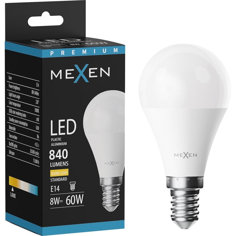 Mexen Nova LED крушка E14, G45, 8W, Топла - 3000K, 840 lm - L101-E14-0830-01
