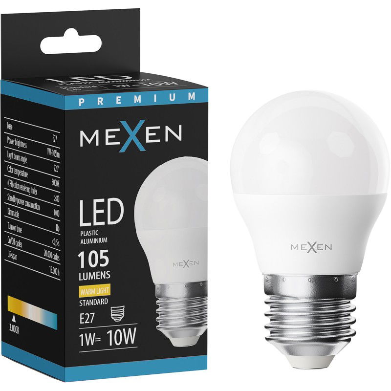Mexen Nova LED крушка E27, G45, 1W, Топла - 3000K, 105 lm - L101-E27-0130-01