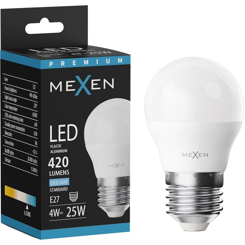 Mexen Nova LED крушка E27, G45, 4W, Студена - 6500K, 420 lm - L101-E27-0465-01