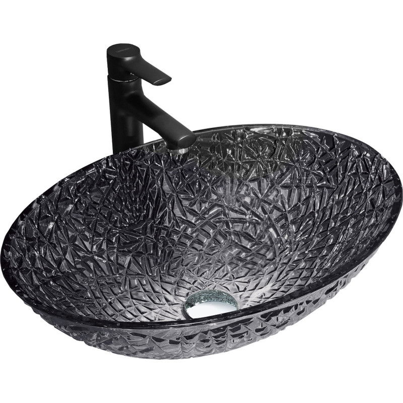 Mexen Goa стъклена мивка за монтаж върху плот 50 x 36 cm, черна - 24085070