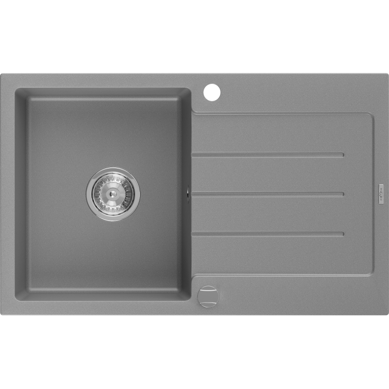 Mexen Bruno гранитна мивка с 1 отделение и сушилник 795 x 495 mm, сива, хром сифон