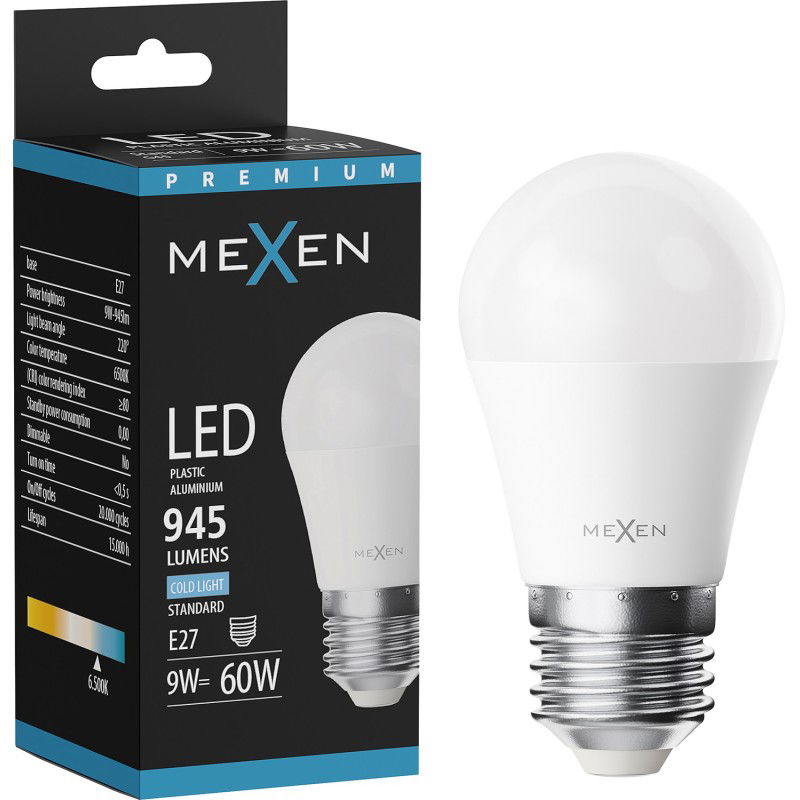 Mexen Nova LED крушка E27, G45, 9W, Студена - 6500K, 945 lm - L101-E27-0965-01