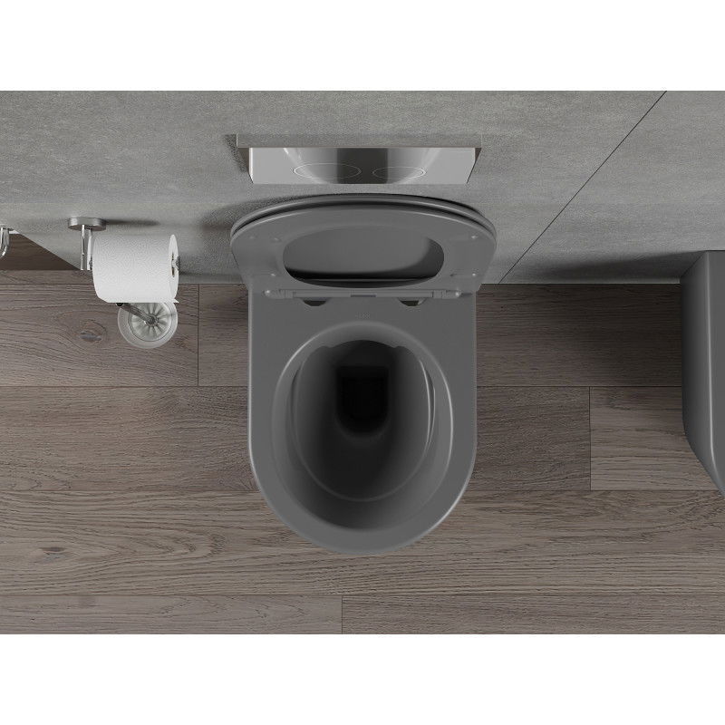 Mexen Rico тоалетна чиния Rimless с тънка забавяща падането дъска, дуропласт, тъмно сив мат - 30724071