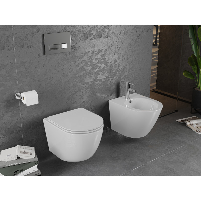 Mexen Lena WC чиния Rimless с капак, който се спуска бавно, slim, дуропласт, бял