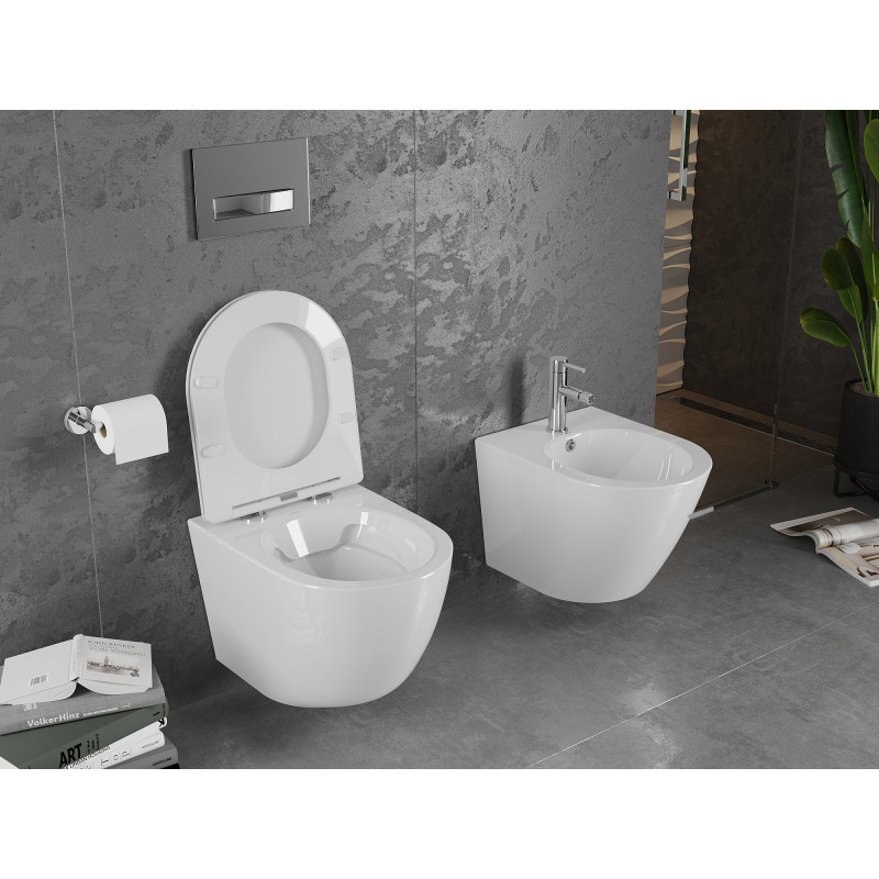 Mexen Lena WC чиния Rimless с капак, който се спуска бавно, slim, дуропласт, бял