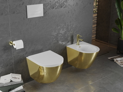 Mexen Lena WC чиния Rimless със забавено падане, тънка, дуропласт, бяла/златна