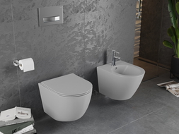 Mexen Lena WC чиния Rimless със седалка със забавено падане slim, дуропласт, светло сив мат - 30224061