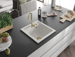 Mexen Vito гранитна кухненска мивка с 1 корито 520 x 490 мм, бяла, златен сифон