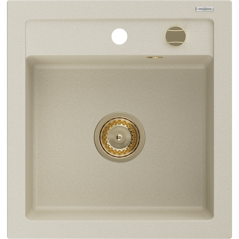 Mexen Vito Гранитна мивка с 1 камера 520 x 490 mm, бежова, със златен сифон