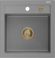 Mexen Vito гранитна мивка с една камера 520 x 490 мм, сива, златен сифон - 6503521000-71-G
