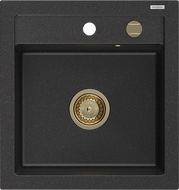 Mexen Vito мивка гранитна 1-камерна 520 x 490 mm, черен/сребърен металик, сифон златен - 6503521000-73-G